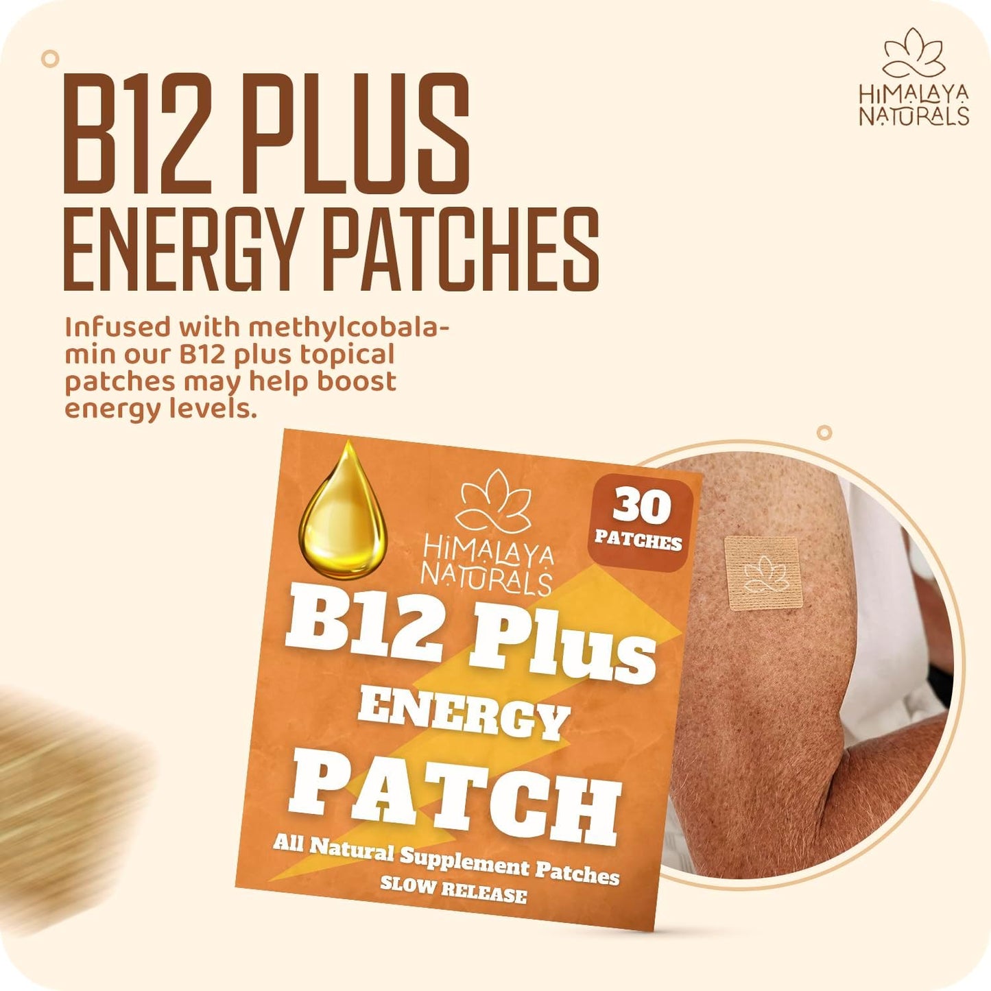 Himalaya Naturals | B12 Energy Support Patch – Caffeine-Free, Time-Release Vitamin Patch for Daily Wellness & Focus