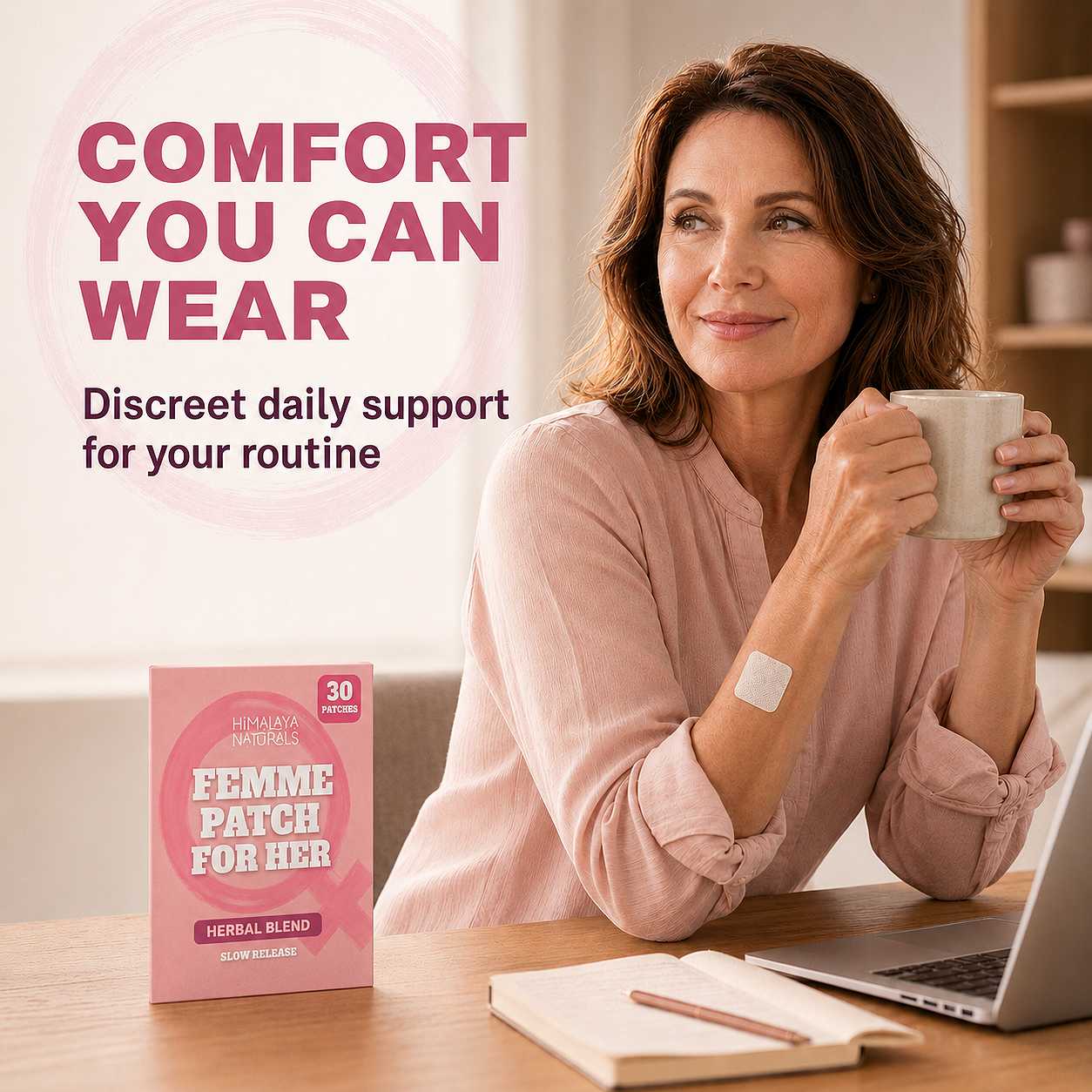 Femme Herbal Menopause Support Patch for Women – 10 Botanicals, Hormone-Free, 30-Day Supply