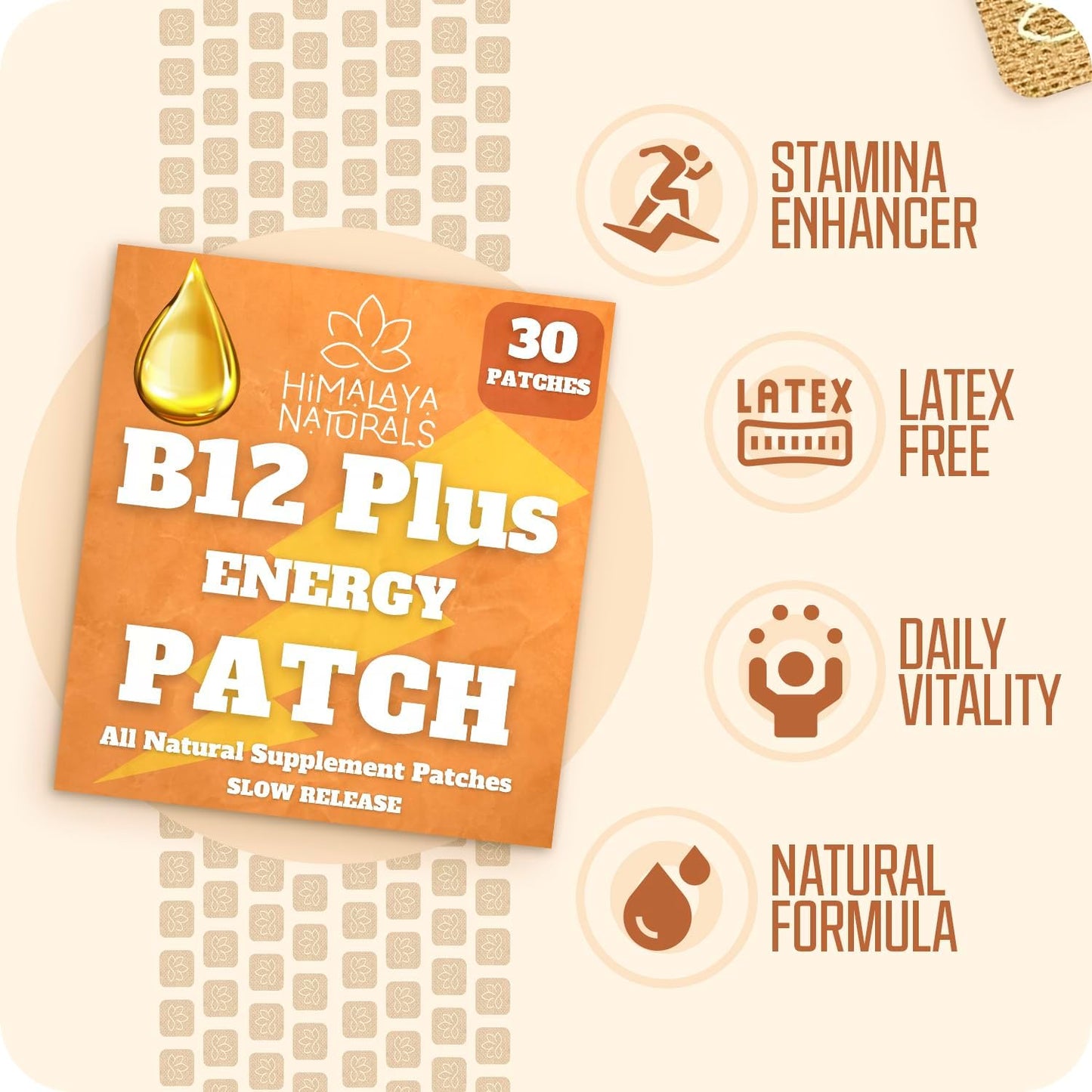 Himalaya Naturals | B12 Energy Support Patch – Caffeine-Free, Time-Release Vitamin Patch for Daily Wellness & Focus