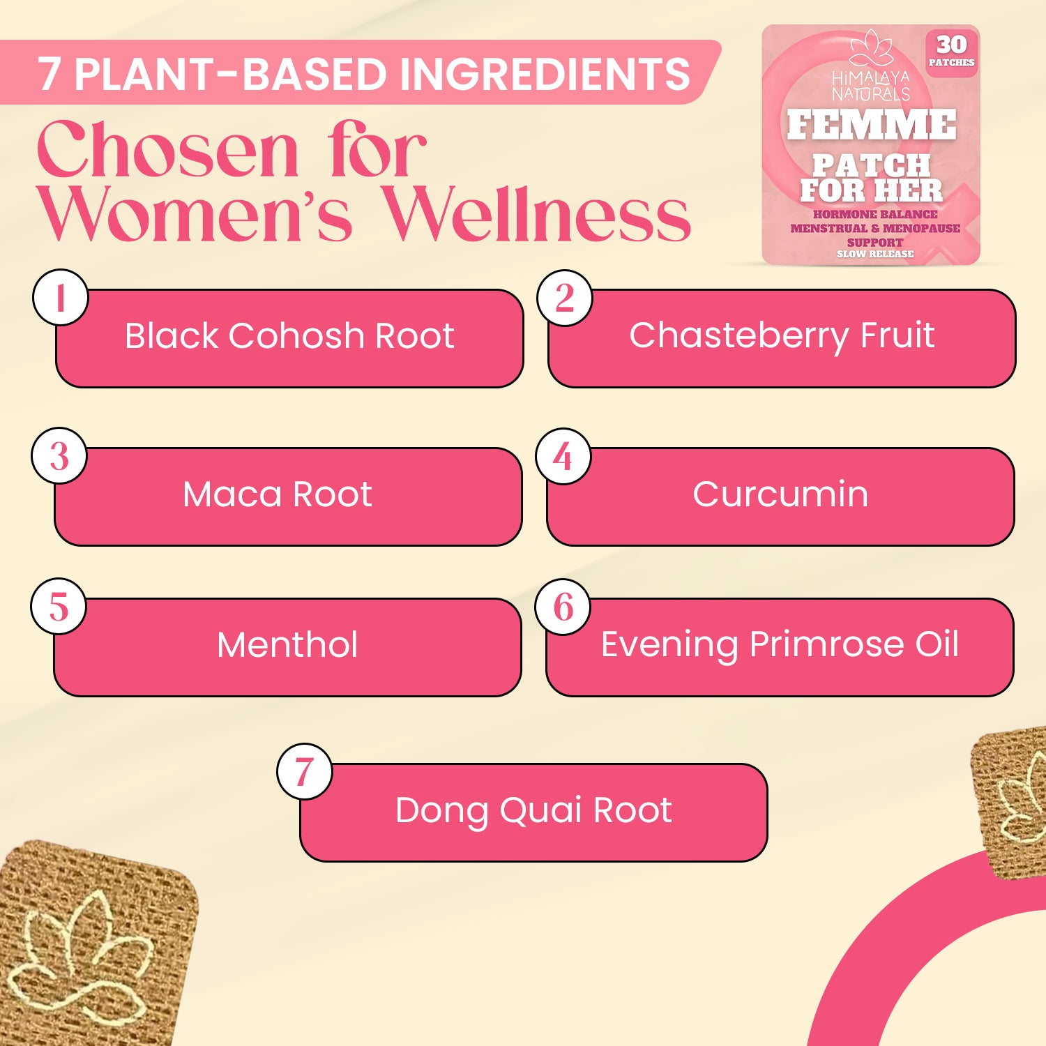 Plant-based formula with 10 traditional herbs including evening primrose, chasteberry, turmeric, and dong quai