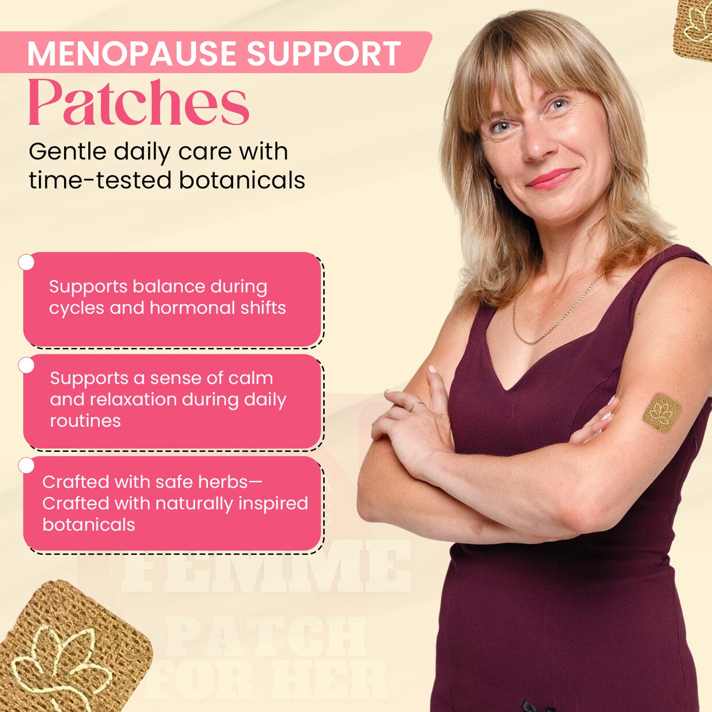 Woman applying herbal wellness patch for natural daily support